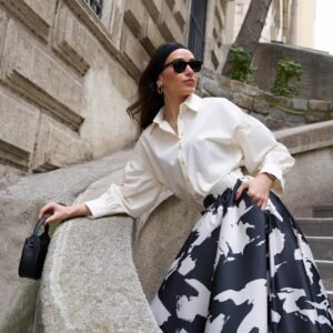 PATTERNED SATIN SKIRT