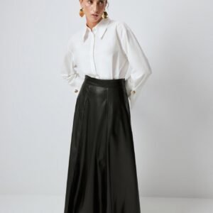 FLOUNCED FAUX LEATHER SKIRT