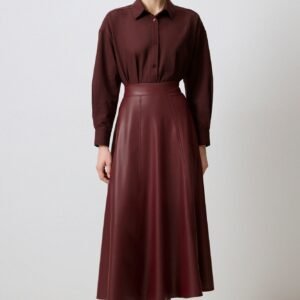 FLOUNCED FAUX LEATHER SKIRT