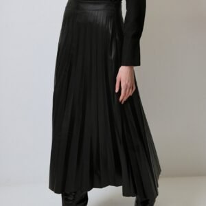 PLEATED FAUX LEATHER SKIRT
