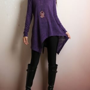Asymmetrical knit tunic dress/Women's sweater dress/plus size hoodie/oversized tunic dress/casual customized top/Maternity dress/purple sweater (Q5101)